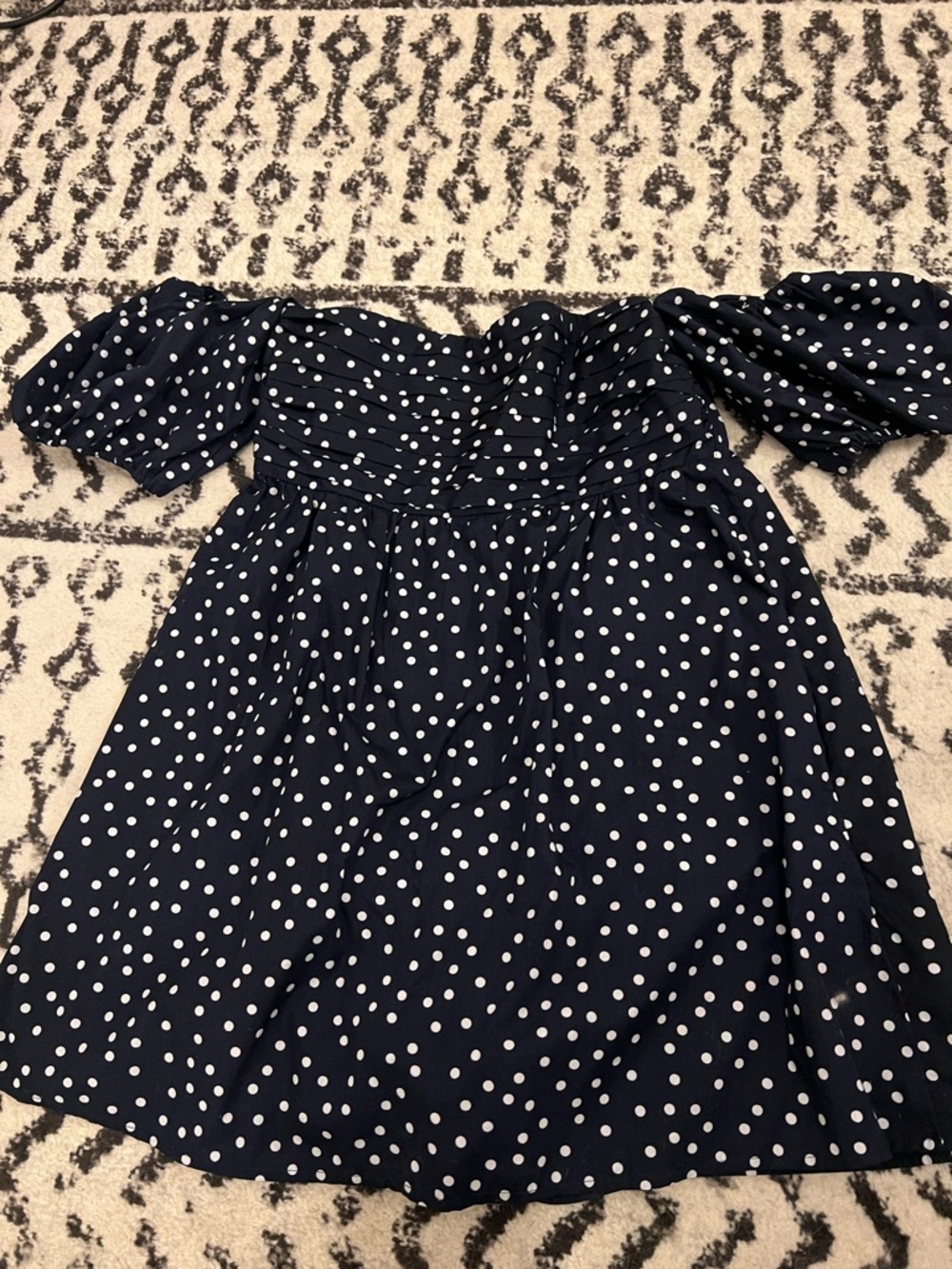 Abercrombie & Fitch Navy and White Polka Dot Off-Shoulder Skort